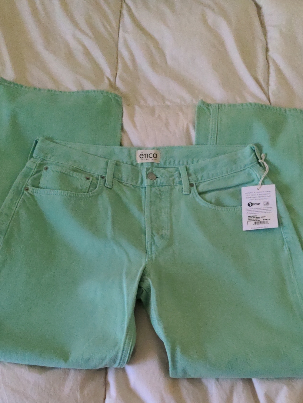 ETICA Mint Green Dusty Aqua Amis Relaxed Boot Jeans